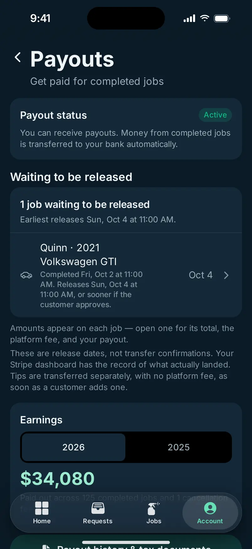 MotoMynt Pro payouts: Stripe connected and active, with this year’s earnings